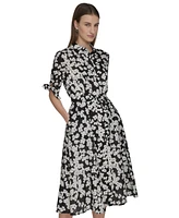 Calvin Klein Women's Cotton Floral Tie-Cuff Shirtdress