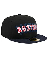 New Era Men's Black Boston Red Sox Shadow Stitch 59FIFTY Fitted Hat