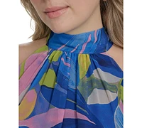 Eliza J Plus Printed Chiffon High-Low Halter Dress
