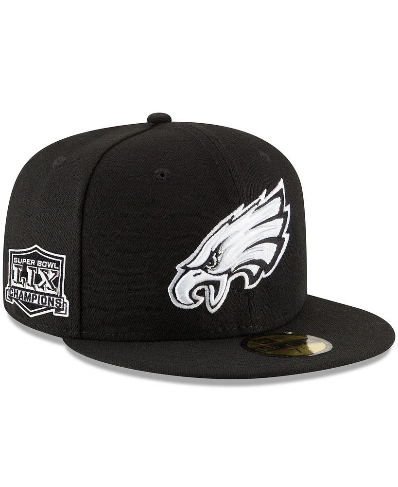 New Era Men's Black Philadelphia Eagles Super Bowl Lix Champions Side Patch 59FIFTY Fitted Hat