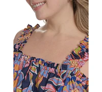 Eliza J Plus Cotton Floral Smocked-Waist Midi Dress
