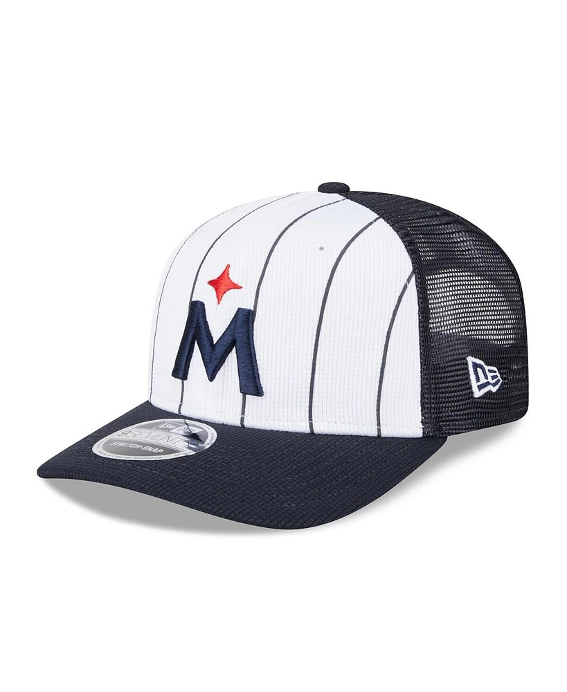 New Era Men's White/Navy Minnesota Twins 2025 Batting Practice 9SEVENTY Stretch-Snap Trucker Hat
