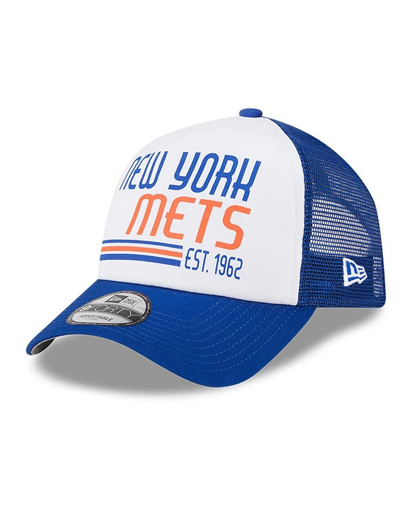 New Era Men's White/Royal New York Mets Stacked A-Frame Trucker 9FORTY Adjustable Hat