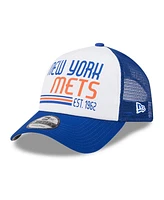 New Era Men's White/Royal New York Mets Stacked A-Frame Trucker 9FORTY Adjustable Hat