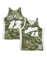 Mitchell & Ness Men's John Stockton Camo Utah Jazz Hardwood Classics 1998/99 Ghost Green Swingman Jersey