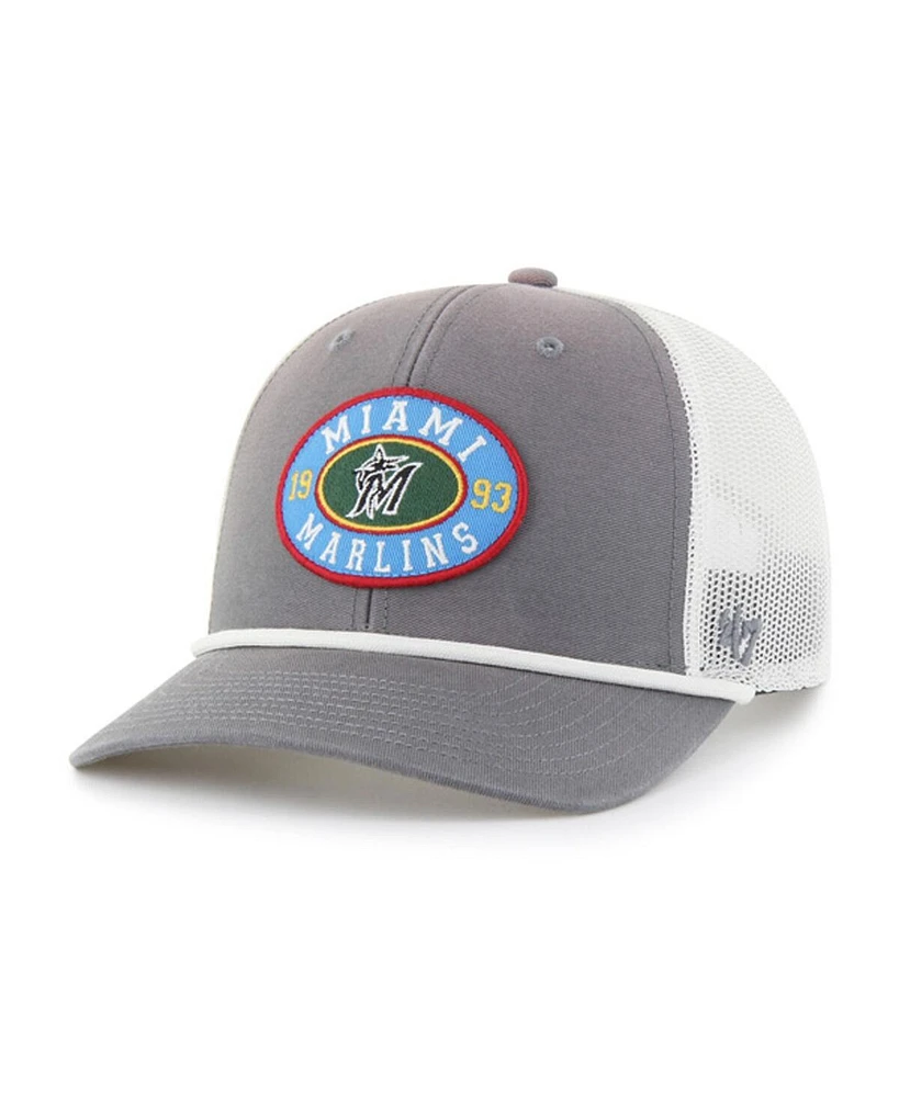'47 Brand Men's Gray/White Miami Marlins Tide Sweep Rope Trucker Adjustable Hat