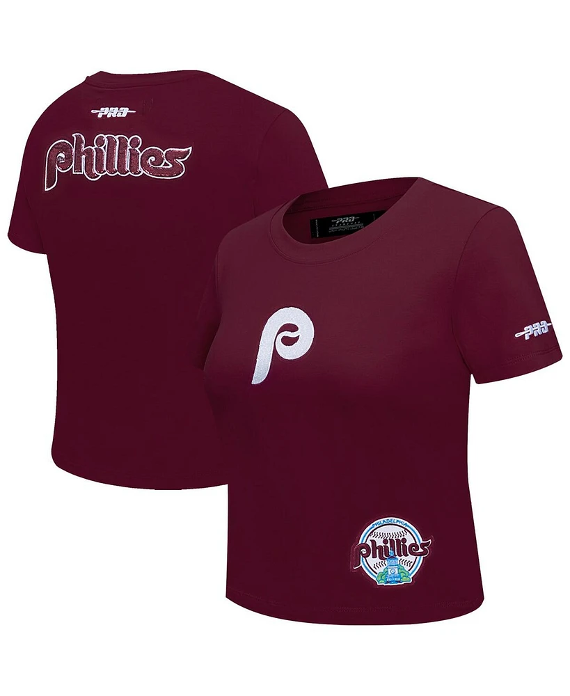 Pro Standard Women's Burgundy Philadelphia Phillies Game Day Classics Baby Doll Cropped T-Shirt