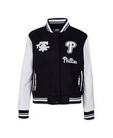 Pro Standard Women's Black Philadelphia Phillies Rib Wool Full-Zip Varsity Jacket