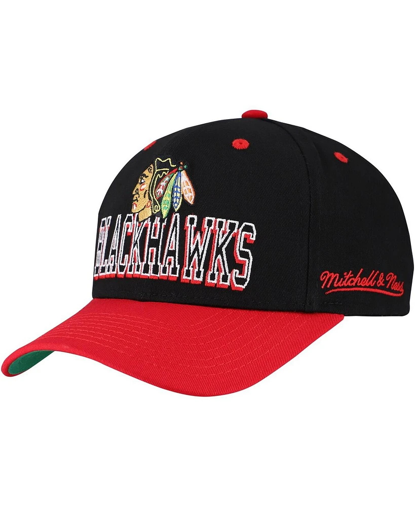 Mitchell & Ness Men's Black/Red Chicago Blackhawks Backside Script Two-Tone Pro Crown Adjustable Hat
