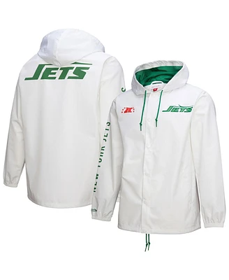 Mitchell & Ness Men's White New York Jets Vintage Logo Coaches Full-Snap Hoodie Jacket