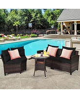 Gymax 4PCS Rattan Outdoor Patio Furniture Set Sectional Sofa Set w/ Cushions