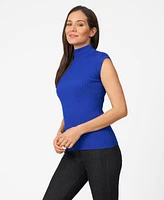 Cable & Gauge Women's Ribbed Mock Neck Cap Sleeve Sweater