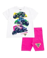 Monster Jam Little Girls Drop Shoulder T-Shirt and Bike Shorts Outfit Set