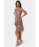 Bebe Women's Cascade High Low Mesh Dress
