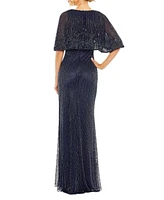 Mac Duggal Women's High Neck Column Gown With Embellished Cape