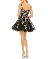 Mac Duggal Women's Thin Strap Floral Embroidered Mini Dress