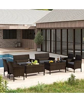 Gymax 8 Pcs Rattan Outdoor Patio Conversation Set Wicker Furniture Set w/ Chair Loveseat