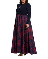 Mac Duggal Plus Long Sleeve Keyhole Knot Neck Floral Bottom Gown