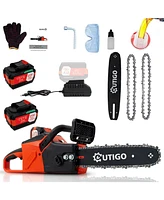 Cordless Electric Chainsaw Outigo, 1000W Brushless Chainsaw 12-Inch with 2×21V Batteries, 2 Replacement Chains & 1 Guide Bars & Charger, Bettery