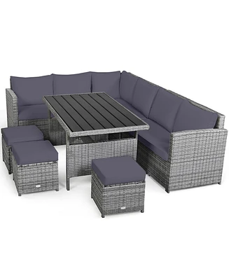 Gymax 7 Piece Outdoor Rattan Sectional Sofa Set Patio Conversation Set w/ Cushions