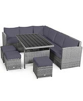 Gymax 7 Piece Outdoor Rattan Sectional Sofa Set Patio Conversation Set w/ Cushions