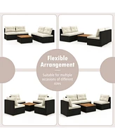Gymax 5 Pcs Rattan Sofa Set Outdoor Wicker Furniture Set w/ Back Cushions & Square Coffee Table