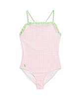 Polo Ralph Lauren Big Girls Gingham Ruffled One-Piece Swimsuit