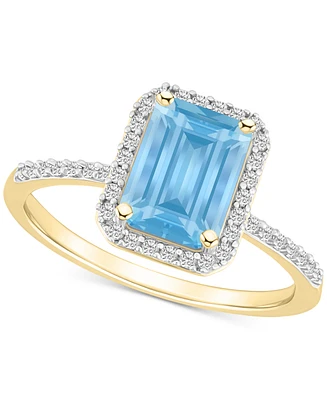 Lab-Created Ruby (2 ct. t.w.) & White Sapphire (1/4 Emerald-Cut Halo Ring 10k Gold (Also Additional Gemstones)