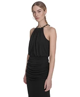 Eliza J Women's Chain-Link Halter Blouson Gown