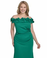Eliza J Plus 3D Floral Off-The-Shoulder Gown