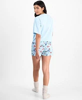 Disney Juniors Stitch Floral Graphic T Shirt Pull On Lounge Shorts