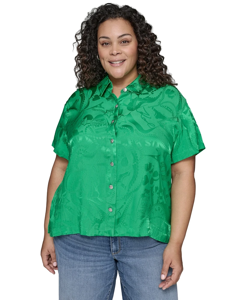 Karl Lagerfeld Paris Plus Jacquard Camp Shirt
