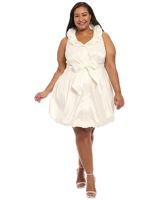 London Times Plus Ruffle-Collar Bubble-Hem Dress