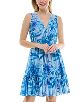 Taylor Petite Floral Chiffon Tiered Sleeveless Dress