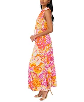 Msk Petite Printed Tiered Split-Neck Maxi Dress