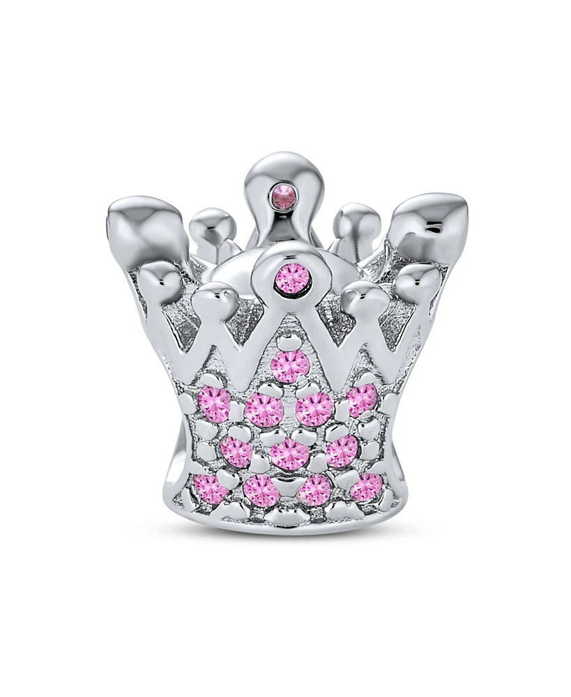 Bling Jewelry Princess Queen Crown Pink Fuchsia Crystal Bead Charm European Bracelet