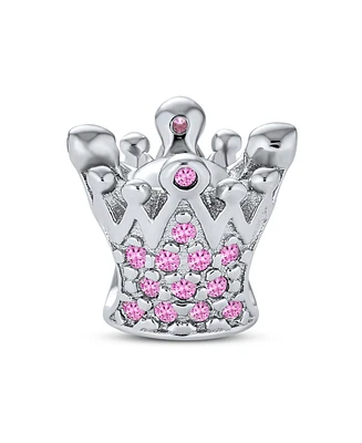 Bling Jewelry Princess Queen Crown Pink Fuchsia Crystal Bead Charm European Bracelet
