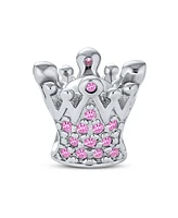 Bling Jewelry Princess Queen Crown Pink Fuchsia Crystal Bead Charm European Bracelet