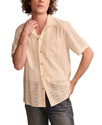 Lucky Brand Men's Short Sleeve Eyelet Camp Collar Shirt