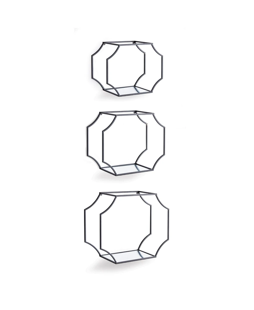 19.75"W x 7"D x 15.5"H and 17.75"W x 7"D x 14"H and 15.75"W x 7"D x 11.75"H Hudson Mirrored Wall Shelves Set of 3