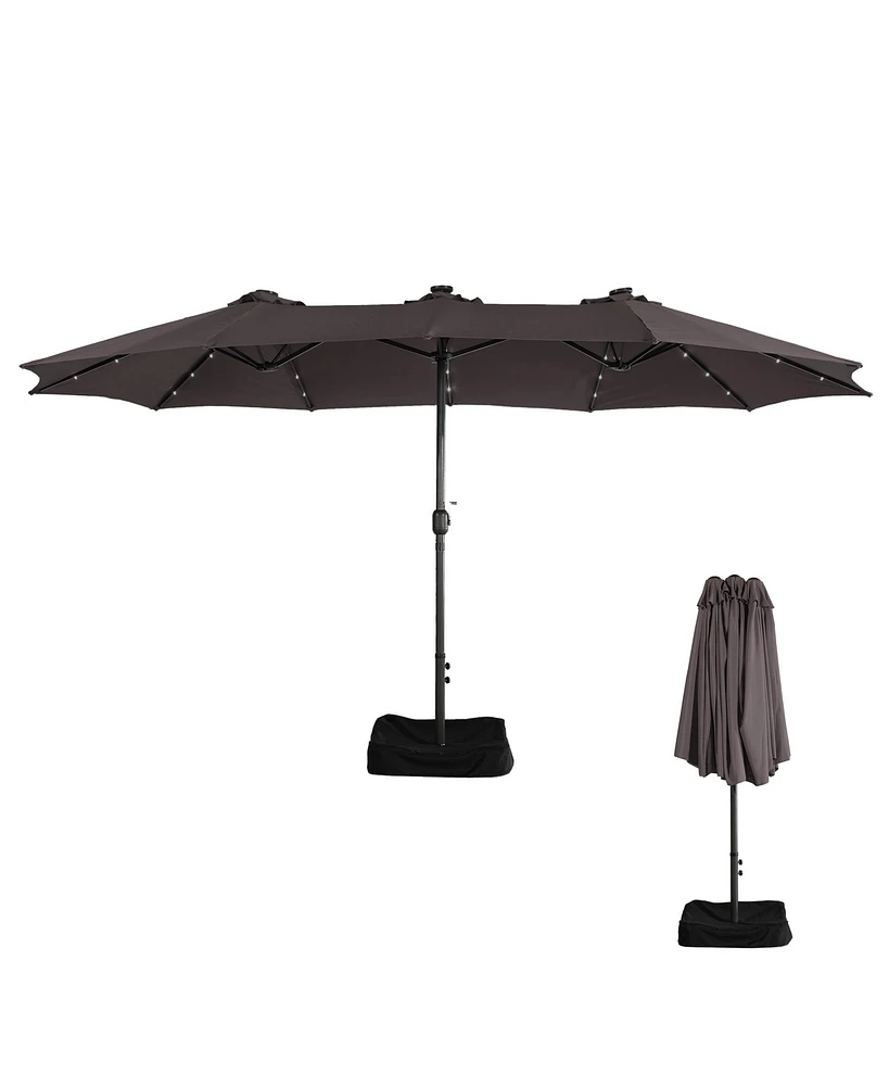 Mondawe 15ft Rectangular Double-Sided Solar Led Outdoor Patio Market Umbrella with Base Included