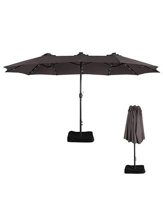 Mondawe 15ft Rectangular Double-Sided Solar Led Outdoor Patio Market Umbrella with Base Included