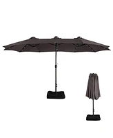Mondawe 15ft Rectangular Double-Sided Solar Led Outdoor Patio Market Umbrella with Base Included