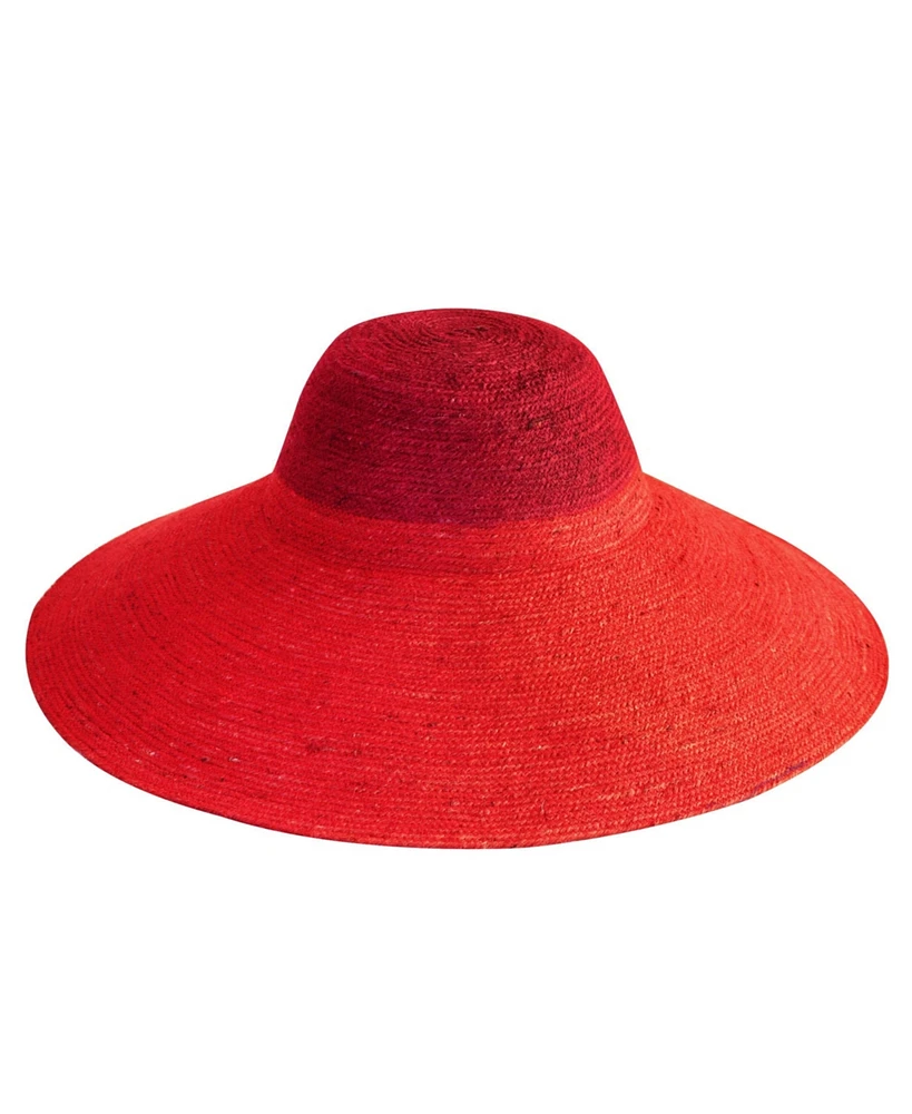 Riri Duo Jute Handwoven Straw Hat In Red & Maroon
