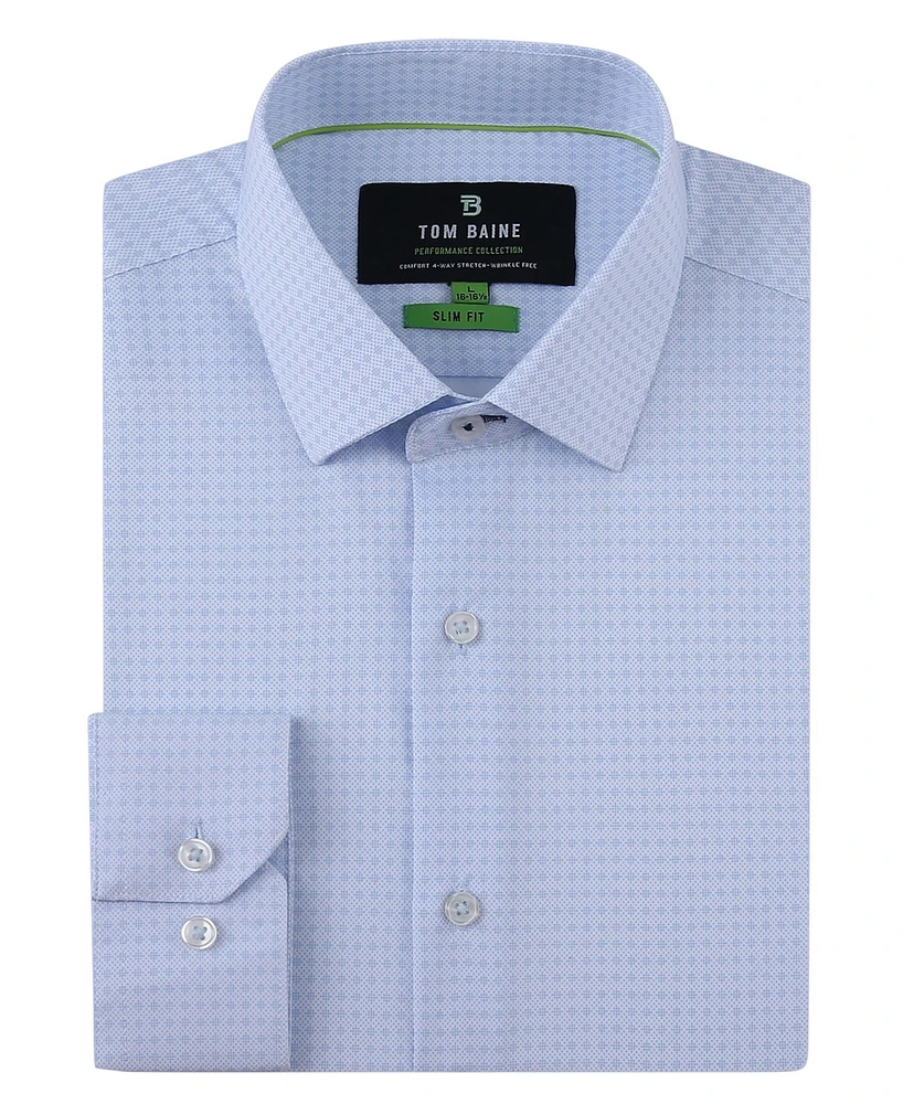 Tom Baine Men's Four Way Stretch Geo Print Button Down Dress Shirt