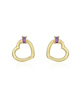 The Lovery Baguette Amethyst Open Heart Earrings 14K Gold