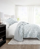 ienjoy Home Jacobean and Stripe Reversible -Pc. Quilt Set