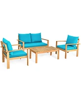Gymax Piece Outdoor Furniture Set Patio Acacia Wood Conversation Set w/ Cushions