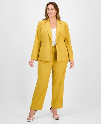 Le Suit Plus Crepe One-Button Straight-Leg Pantsuit