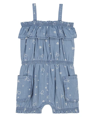 Calvin Klein Baby Girls Logo Printed Denim Romper